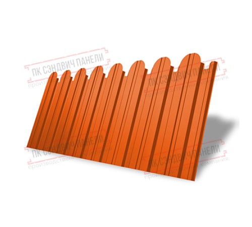 Профнастил фигурный С10 - 0,45 Окрас - А, ПЭ- с пленкой RAL 2004 оранжевый.