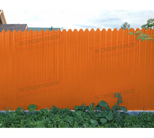 Профнастил фигурный С10 - 0,45 Окрас - Б, с пленкой RAL 2004 оранжевый.