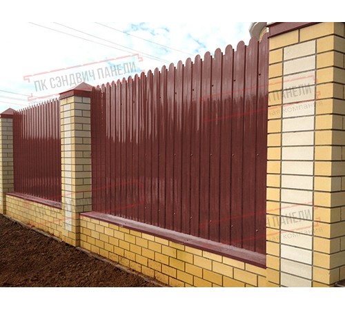 Профнастил фигурный С10 - 0,5 Окрас - А, Satin с пленкой RAL 3009 оксидно-красный.