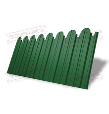 Профнастил фигурный С10 - 0,45 Окрас - А, ПЭ- с пленкой RAL 6002 лиственно-зеленый.