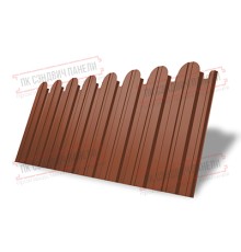 Профнастил фигурный С10 - 0,45 Окрас - А, ПЭ- с пленкой RAL 8004 терракота.