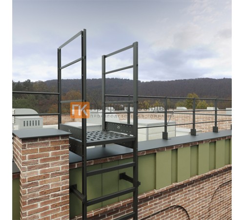 Вертикальная пожарная лестница П1-1 с площ. 800х800 ОЦ L=2800мм ГОСТ 53254-2009