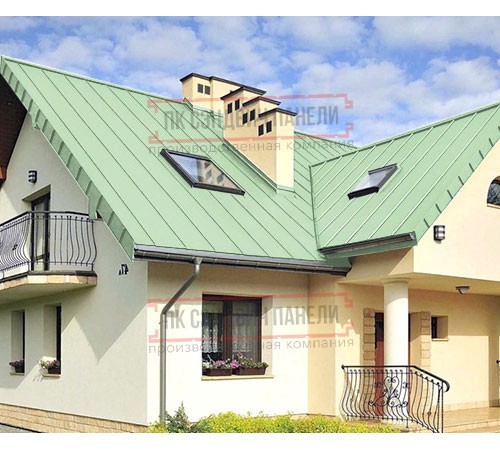 Фальц двойной стоячий 0,45 Полиэстер RAL6019 бело-зеленый с пленкой на замках