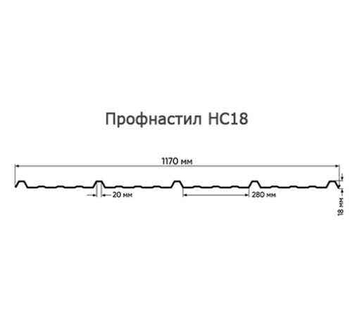 Продольно гнутый профнастил для укрытий конвейеров НС18ПГ-1170, 0,6, в полимерном покрытии