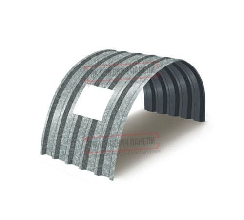 Продольно гнутый профнастил для укрытий конвейеров С44ПГ-1047, 1,0, оцинкованный