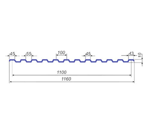 Продольно гнутый профнастил для укрытий конвейеров СС10ПГ-1160, 0,8, нержавеющий