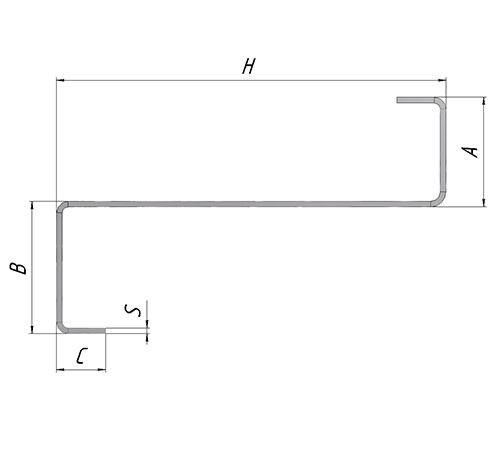 Z-образный профиль 100x50x3000-2,0 мм, оцинкованный