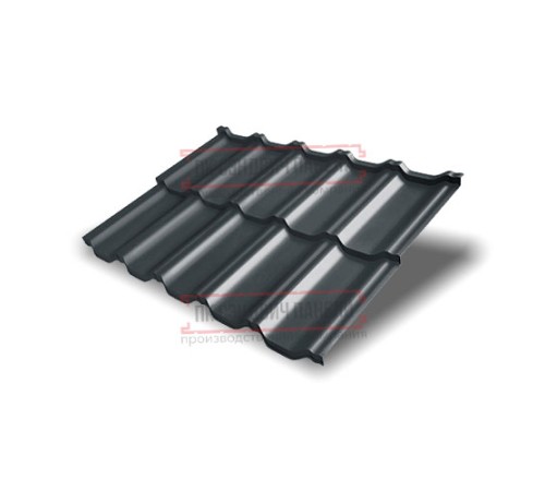 Металлочерепица модульная Квинта Uno 3D RAL7016 Velur-0,5