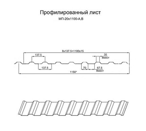 Профнастил МП20-1100 Полиэстер RAL-5021-0.45