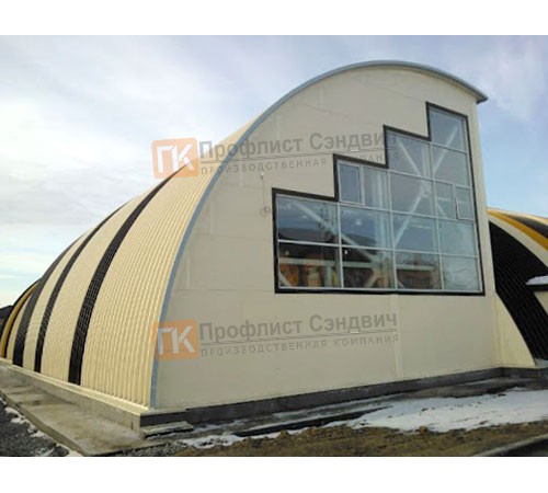 Сэндвич-панели арочные с пенополиуретаном, ширина 1000 мм, толщина 40 мм, 0.5/0.5, RAL1015