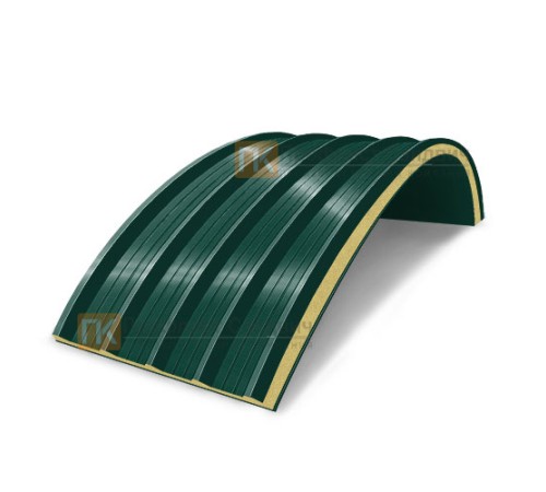 Сэндвич-панели арочные с пенополиуретаном, ширина 1200 мм, толщина 120 мм, 0.5/0.5, RAL6005