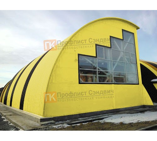 Сэндвич-панели арочные с пенополиизоциануратом, ширина 1200 мм, толщина 100 мм, 0.5/0.5, RAL1018