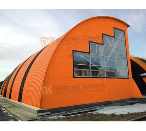 Сэндвич-панели арочные с пенополиуретаном, ширина 1200 мм, толщина 120 мм, 0.5/0.5, RAL2004