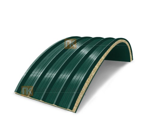 Сэндвич-панели арочные с минеральной ватой, ширина 1000 мм, толщина 80 мм, 0.5/0.5, RAL6005