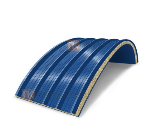 Сэндвич-панели арочные с минеральной ватой, ширина 1200 мм, толщина 10 мм, 0.5/0.5, RAL5005