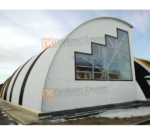 Сэндвич-панели арочные с пенополиуретаном, ширина 1200 мм, толщина 100 мм, 0.5/0.5, RAL7047