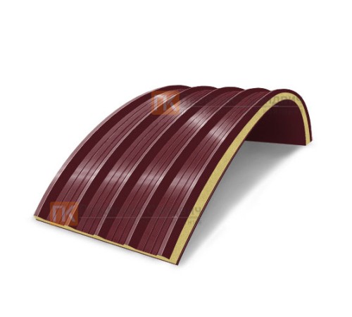 Сэндвич-панели арочные с пенополиизоциануратом, ширина 1200 мм, толщина 220 мм, 0.5/0.5, RAL3005