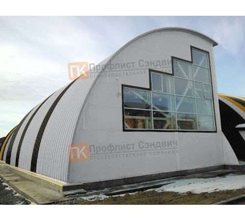 Сэндвич-панели арочные с минеральной ватой, ширина 1000 мм, толщина 120 мм, 0.5/0.5, RAL7004