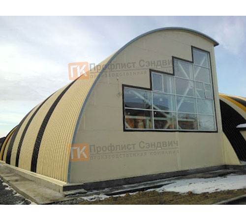 Сэндвич-панели арочные с пенополиизоциануратом, ширина 1000 мм, толщина 220 мм, 0.5/0.5, RAL1014