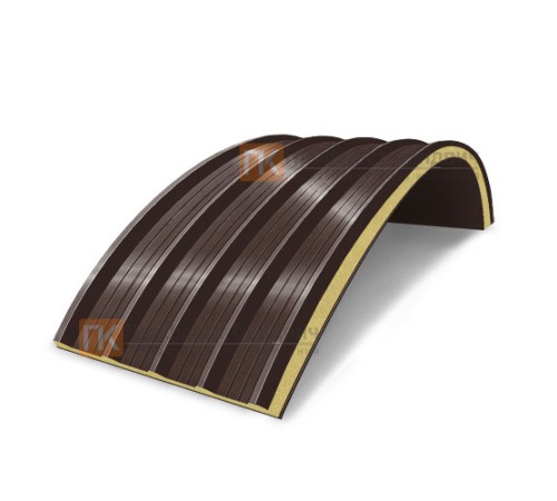 Сэндвич-панели арочные с пенополиизоциануратом, ширина 1200 мм, толщина 150 мм, 0.5/0.5, RAL8017