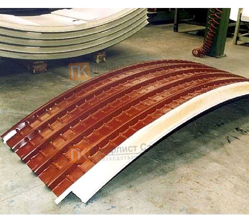 Сэндвич-панели арочные с пенополиизоциануратом, ширина 1200 мм, толщина 20 мм, 0.5/0.5, RAL5005