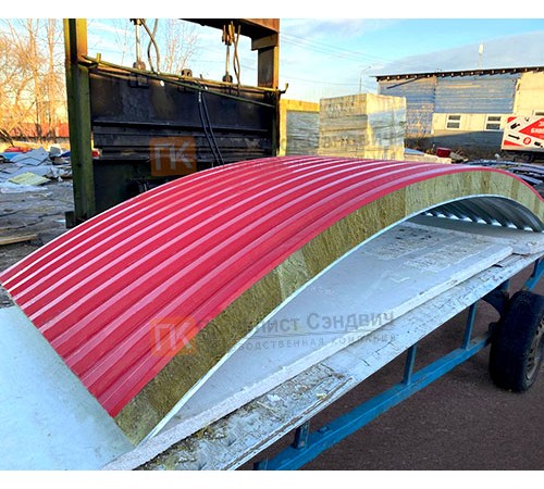 Сэндвич-панели арочные с пенополиизоциануратом, ширина 1200 мм, толщина 20 мм, 0.5/0.5, RAL5005