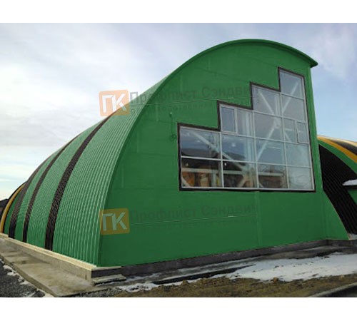 Сэндвич-панели арочные с пенополиизоциануратом, ширина 1000 мм, толщина 30 мм, 0.5/0.5, RAL6002