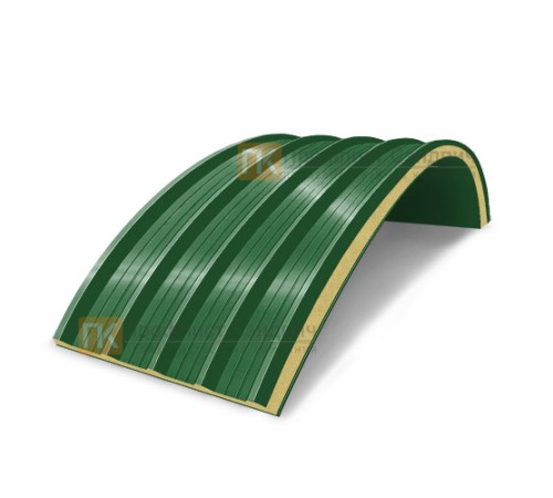 Сэндвич-панели арочные с пенополиизоциануратом, ширина 1200 мм, толщина 30 мм, 0.5/0.5, RAL6002