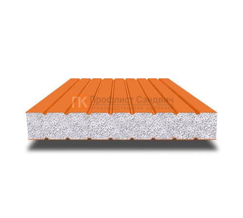 Сэндвич панели без замков с пенополистиролом, ширина 1200 мм, толщина 250 мм, 0.5/0.5, RAL 2004
