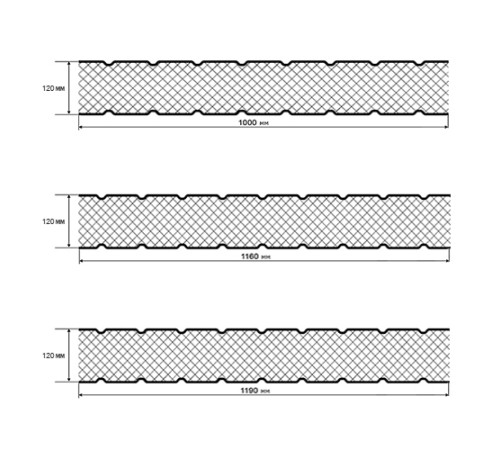 Сэндвич панели без замков с пенополистиролом, ширина 1000 мм, толщина 120 мм, 0.5/0.5, RAL7004
