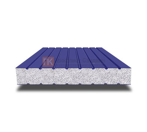 Сэндвич панели без замков с пенополистиролом, ширина 1000 мм, толщина 100 мм, 0.5/0.5, RAL5002