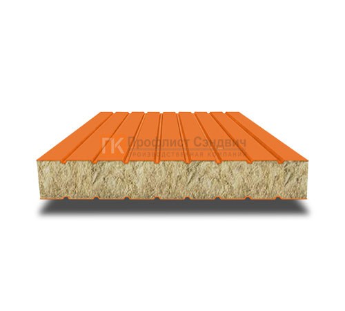Сэндвич панели без замков с минеральной ватой, ширина 1200 мм, толщина 100 мм, 0.5/0.5, RAL2004