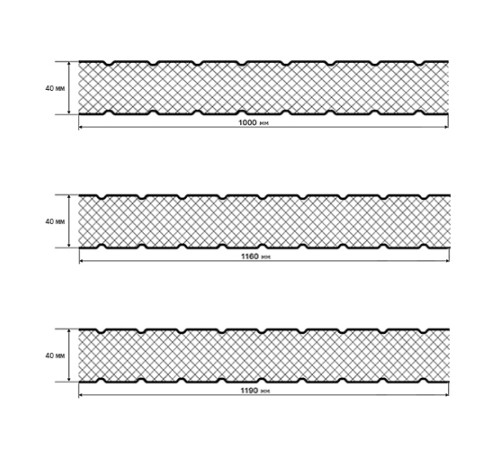 Сэндвич панели без замков с пенополиуретаном, ширина 1000 мм, толщина 40 мм, 0.5/0.5, RAL6005