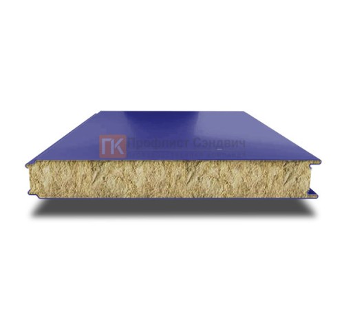 Сэндвич панели гладкие с минеральной ватой, ширина 1000 мм, толщина 100 мм, 0.5/0.5, RAL5002