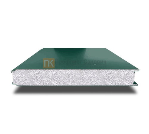 Сэндвич панели гладкие с пенополистиролом, ширина 1000 мм, толщина 10 мм, 0.5/0.5, RAL6005