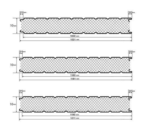 Сэндвич-панель для холодильных камер с пенополистиролом, ширина 1200 мм, толщина 10 мм, 0.5/0.5, RAL9002