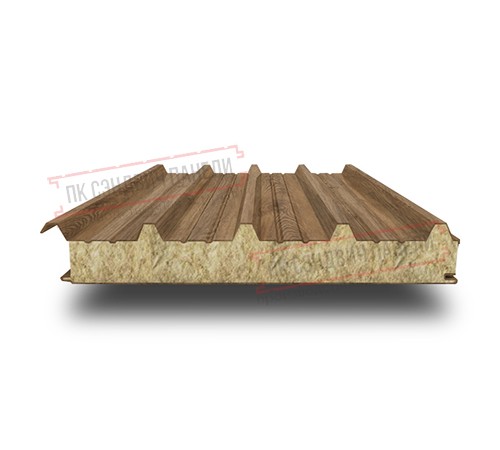 Сэндвич панели кровельные с минеральной ватой, ширина 1200 мм, толщина 250 мм, 0.5/0.5, дуб античный