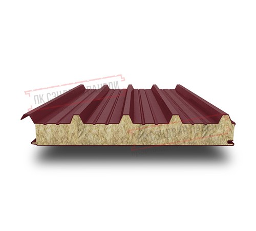 Сэндвич панели кровельные с минеральной ватой, ширина 1200 мм, толщина 120 мм, 0.5/0.5, RAL3005