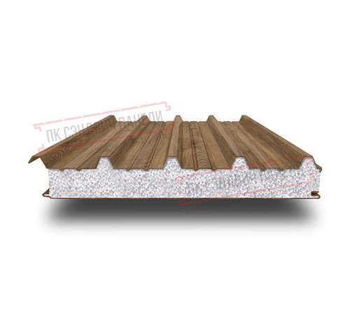 Сэндвич панели кровельные с пенополистиролом, ширина 1200 мм, толщина 250 мм, 0.5/0.5, дуб античный