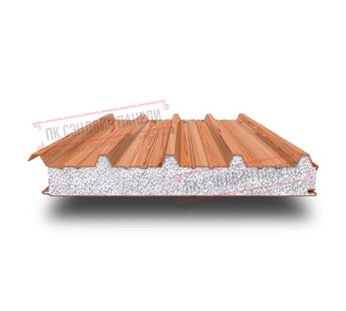 Сэндвич панели кровельные с пенополистиролом, ширина 1200 мм, толщина 60 мм, 0.5/0.5, золотой орех