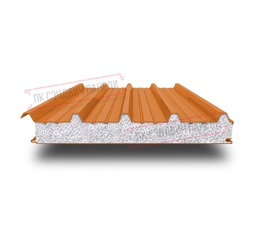 Сэндвич панели кровельные с пенополистиролом, ширина 1200 мм, толщина 160 мм, 0.5/0.5, RAL2004