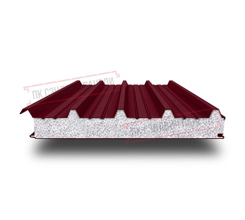 Сэндвич панели кровельные с пенополистиролом, ширина 1000 мм, толщина 10 мм, 0.5/0.5, бордо