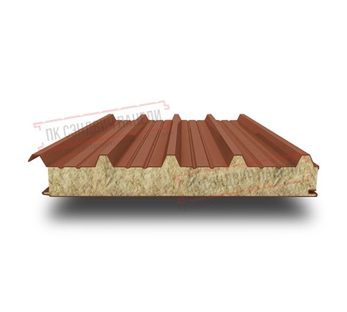 Сэндвич панели кровельные с минеральной ватой, ширина 1200 мм, толщина 40 мм, 0.5/0.5, RAL8004