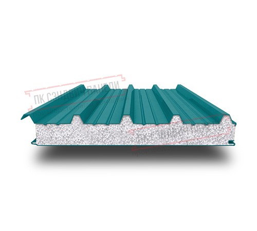 Сэндвич панели кровельные с пенополистиролом, ширина 1000 мм, толщина 140 мм, 0.5/0.5, RAL5021