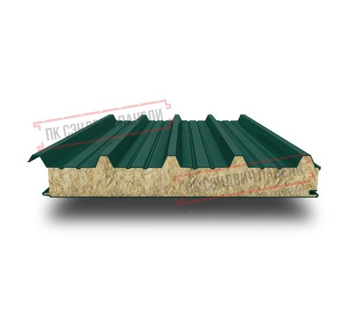 Сэндвич панели акустические кровельные с минеральной ватой, ширина 1200 мм, толщина 100 мм, 0.5/0.5, RAL6005