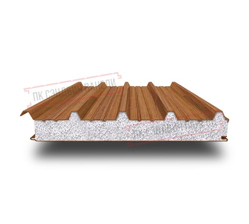 Сэндвич панели кровельные с пенополистиролом, ширина 1000 мм, толщина 80 мм, 0.5/0.5, орех