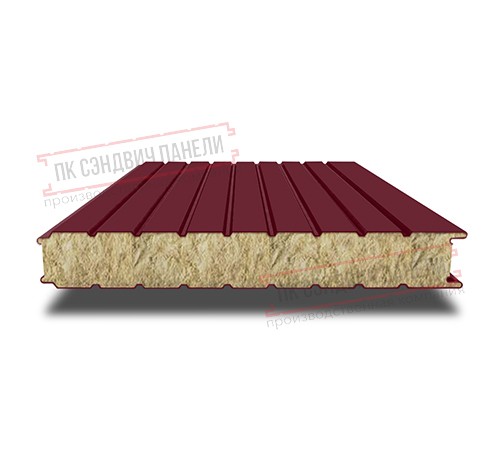 Сэндвич панели стеновые с минеральной ватой, ширина 1000 мм, толщина 10 мм, 0.5/0.5, бордо