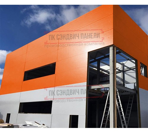 Угловая сэндвич-панель вертикальная из пенополиуретана, 0.5/0.5, ширина 1200 мм, толщина 30 мм, RAL2004