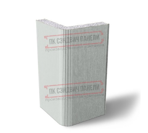 Угловая сэндвич-панель вертикальная из пенополистирола, 0.5/0.5, ширина 1000 мм, толщина 40 мм, RAL7035