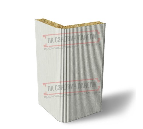 Угловая сэндвич-панель вертикальная из минеральной ваты, 0.5/0.5, ширина 1000 мм, толщина 30 мм, RAL9002